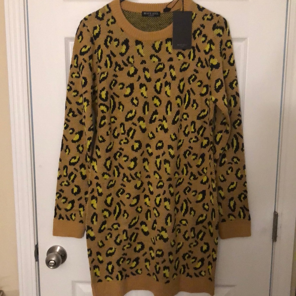 Large leopard print sweater dress. Mini length. Never worn.